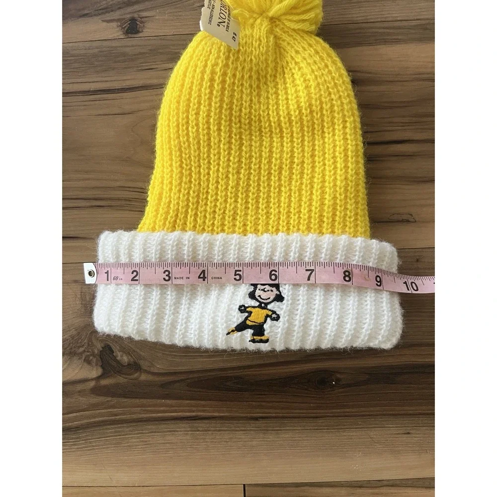 Vintage Rare 1952 Peanuts Lucy Yellow Pom Pom Knit Hat Made In USA Orlon Acrylic